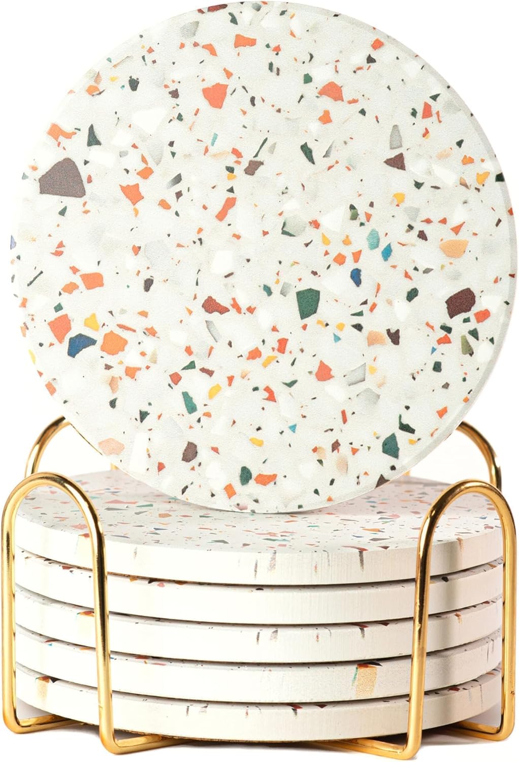 Terrazzo Drink Absorbent Coasters with Holder Set of 6, Ceramic Coaster for Drinks, Coffee Table