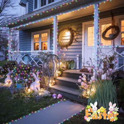 JMEXSUSS 2 Pack Easter Lights Battery Operated Outdoor Indoor, Total 66ft 200 LED Multicolor Easter