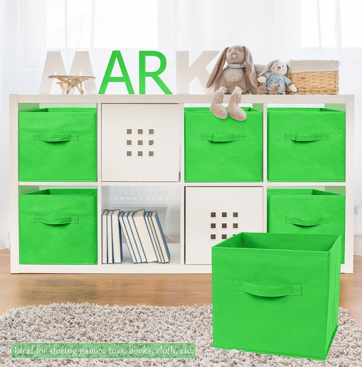 Greenco Foldable Storage Cubes, 6 pcs (Green) | Closet Organizer Storage Basket/Box/Bin/Shelf |