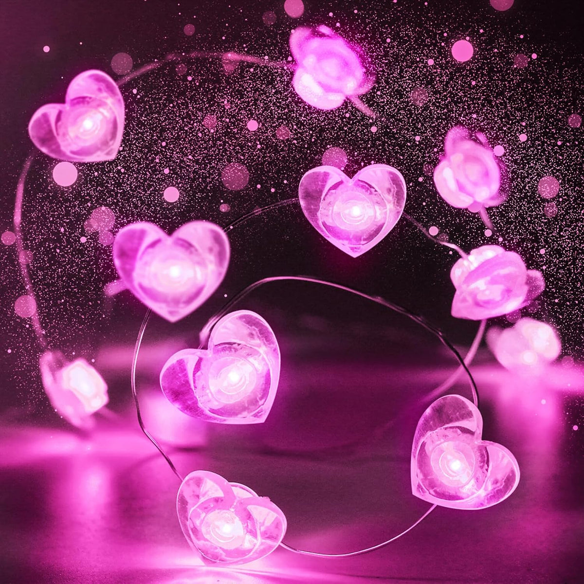 10FT Pink Heart Fairy Lights Battery Operated with Timer for Mothers Day Decoration, LED String