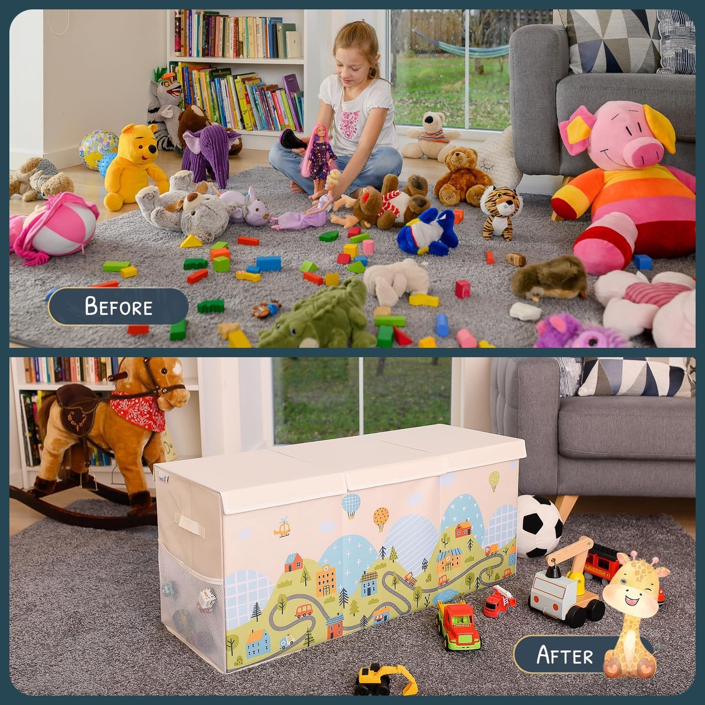 Extra Large Toy Storage Organizer with Lid - Sturdy, Collapsible Toy Chest Storage Box with Cute