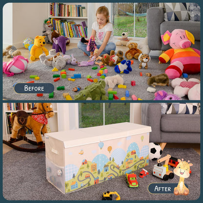 Extra Large Toy Storage Organizer with Lid - Sturdy, Collapsible Toy Chest Storage Box with Cute