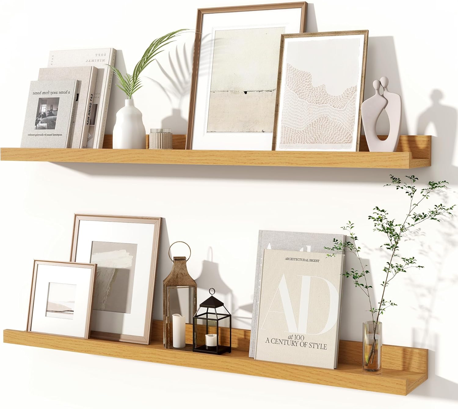 Fun Memories Picture Ledge Shelves Set of 2, 32 Inch Rustic Wall Mounted Floating Shelves with Lip