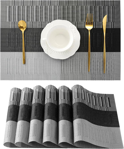 Leetaltree Grey with White Striped Placemats Set of 6 - Heat Resistant Non-Slip Place mats for