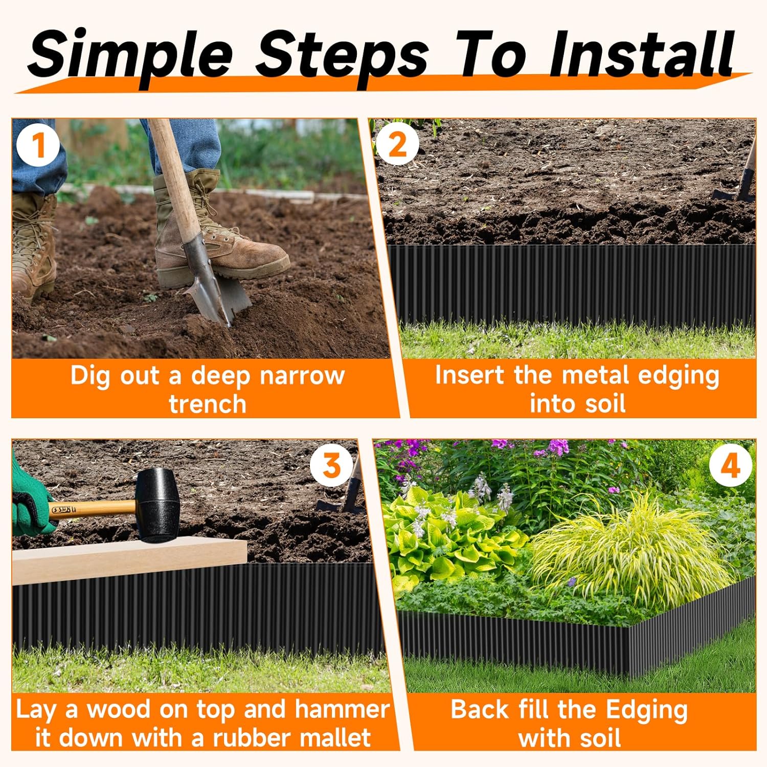 Corrugated Garden Edging,6"×20Ft Galvanized Steel Landscape Edging & Lawn Edging Border,Metal