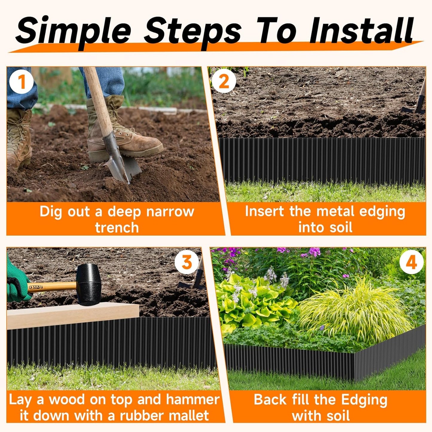 Corrugated Garden Edging,10"×20Ft Galvanized Steel Landscape Edging & Lawn Edging Border,Metal