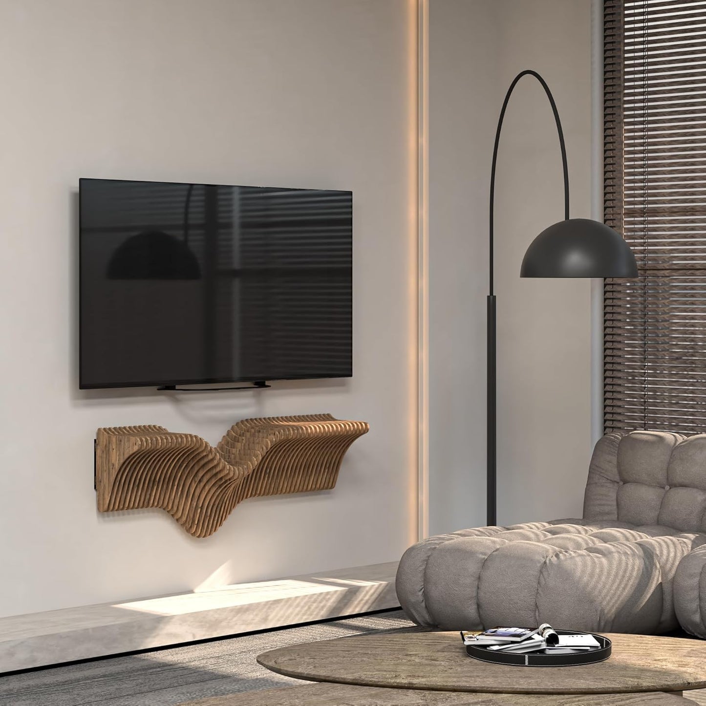 Parametrics 40 inch Floating Shelf TV Unit Modern Geometric Wooden Wall Piece Decor Natural Oak