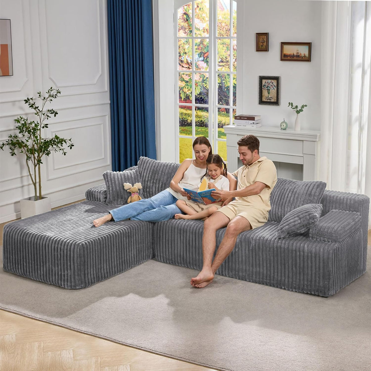 Hobestluk Modular Sectional Sofa Couches 108" L-Shape Couch 3 Seat Modular Sofa Memory Foam