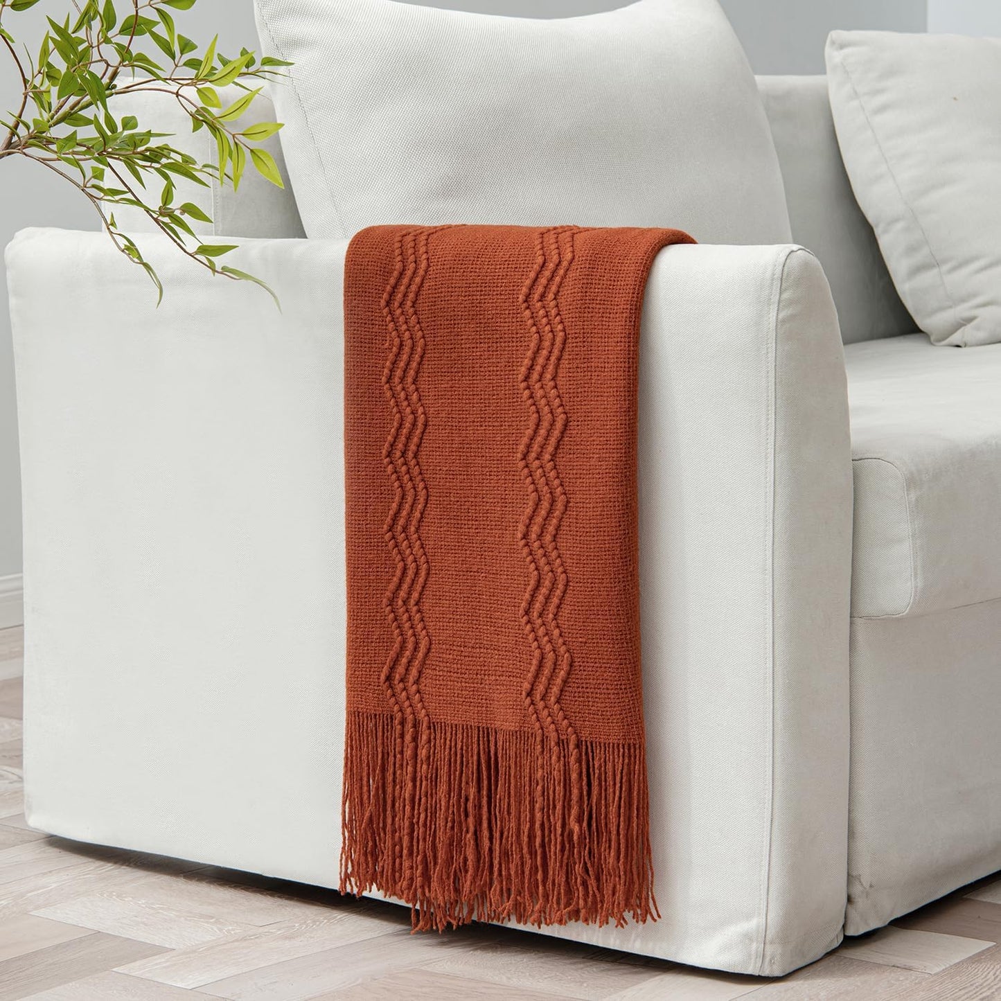 MIULEE Fall Rust Knitted Throw Blanket for Couch Terracotta Boho Textured Cozy Woven Rustic Blanket
