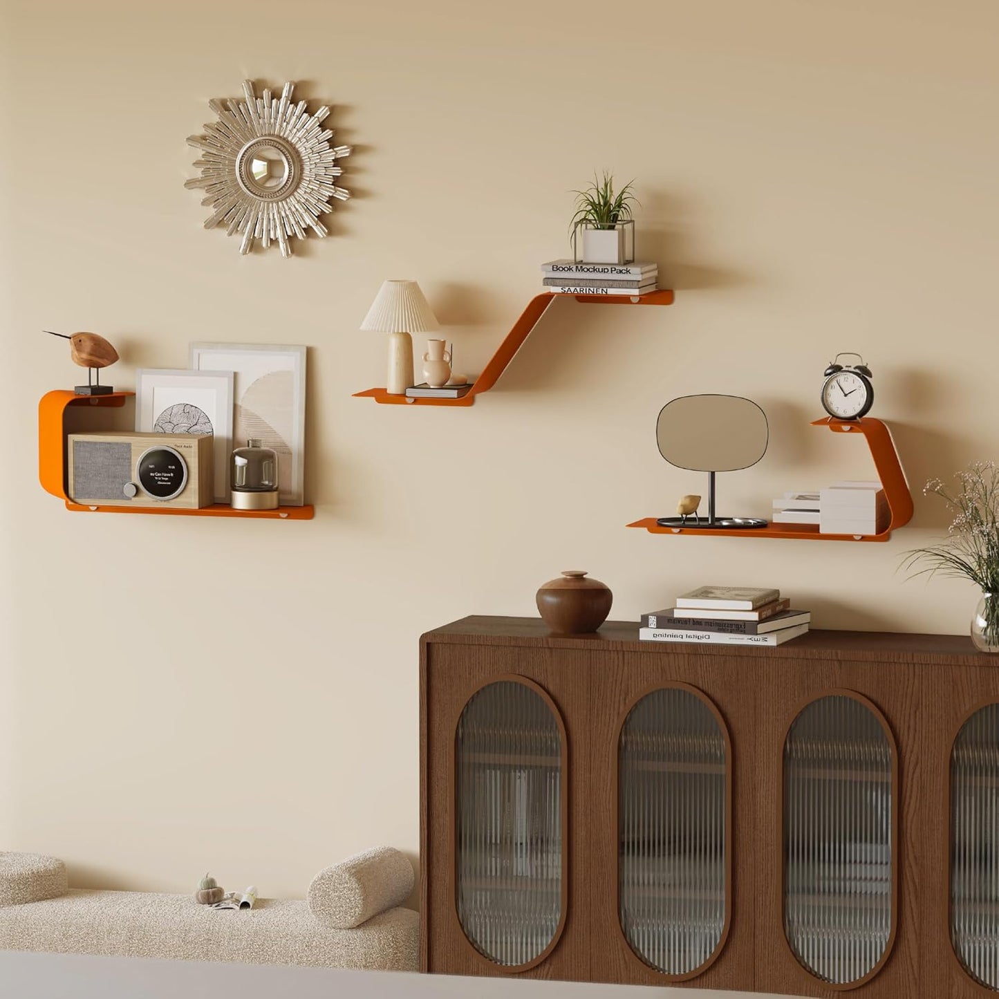 Floating Shelves, Wall Shelf, Set of 3 Wall Mounted Metal Shelves with Unique Design for Wall