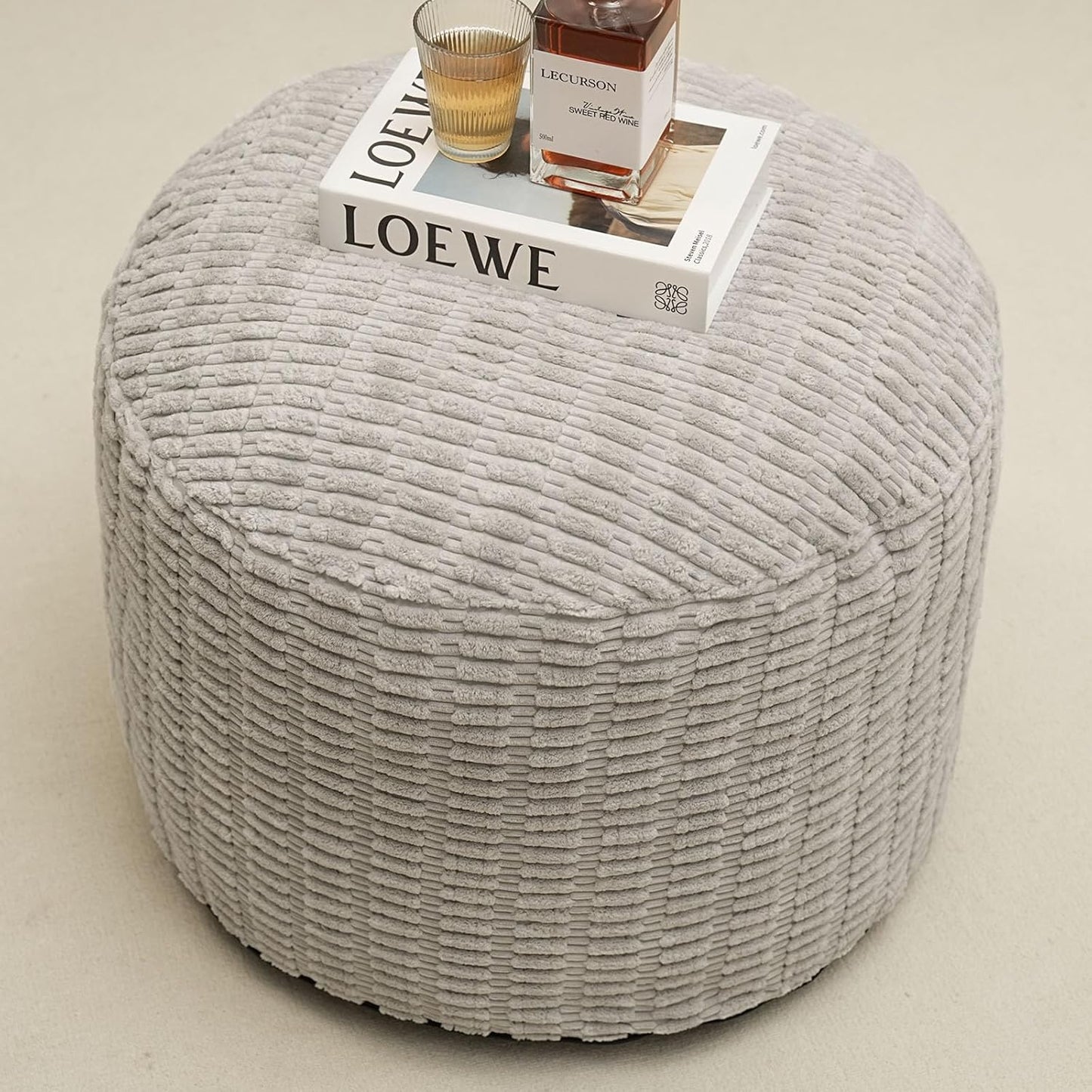 Round Stuffed Pouf Ottoman for Foot Rest, Storage Ottoman Pouf Foot Stool Cushion, Faux Fur Poufs