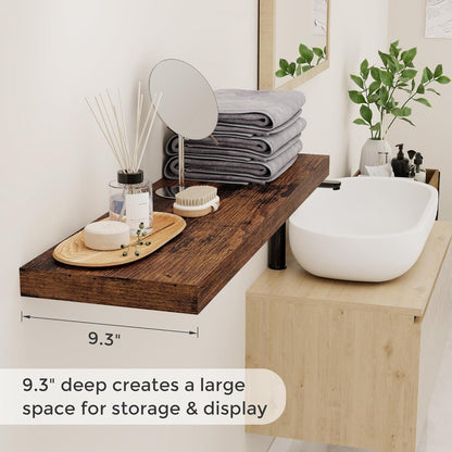 Fun Memories Rustic Wood Floating Shelves for Wall, 36 x 9 Wall Shelves Set of 2, Deep Floating