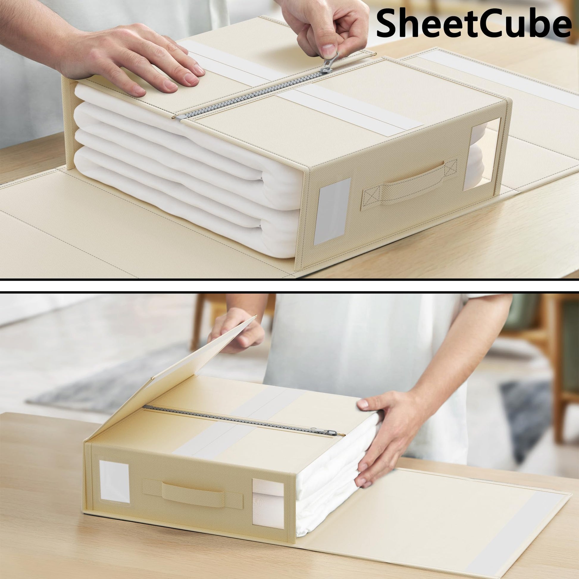 SheetCube Bed Sheet Organizers and Storage 6 Pack, Foldable Linen Closet Organizer with Window and