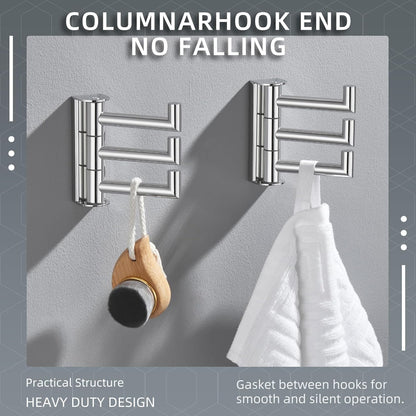 Angle Simple Swivel Towel Hooks for Bathroom, SUS 304 Stainless Steel Foldable 3 Arms Hand Towel