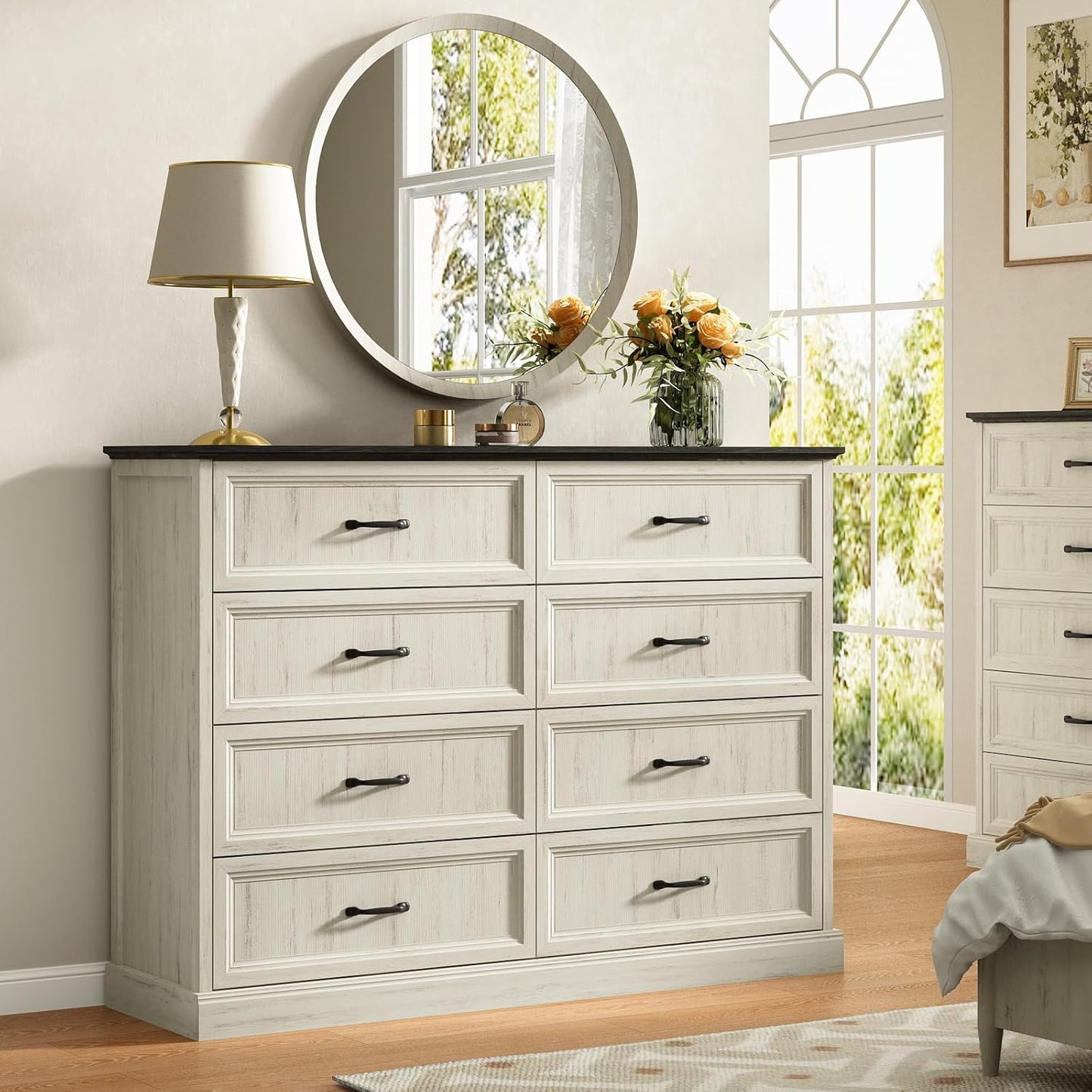 CARPETNAL Farmhouse 8 Drawer Dresser for Bedroom, 55" Wide Modern White Dresser TV Stand with Large