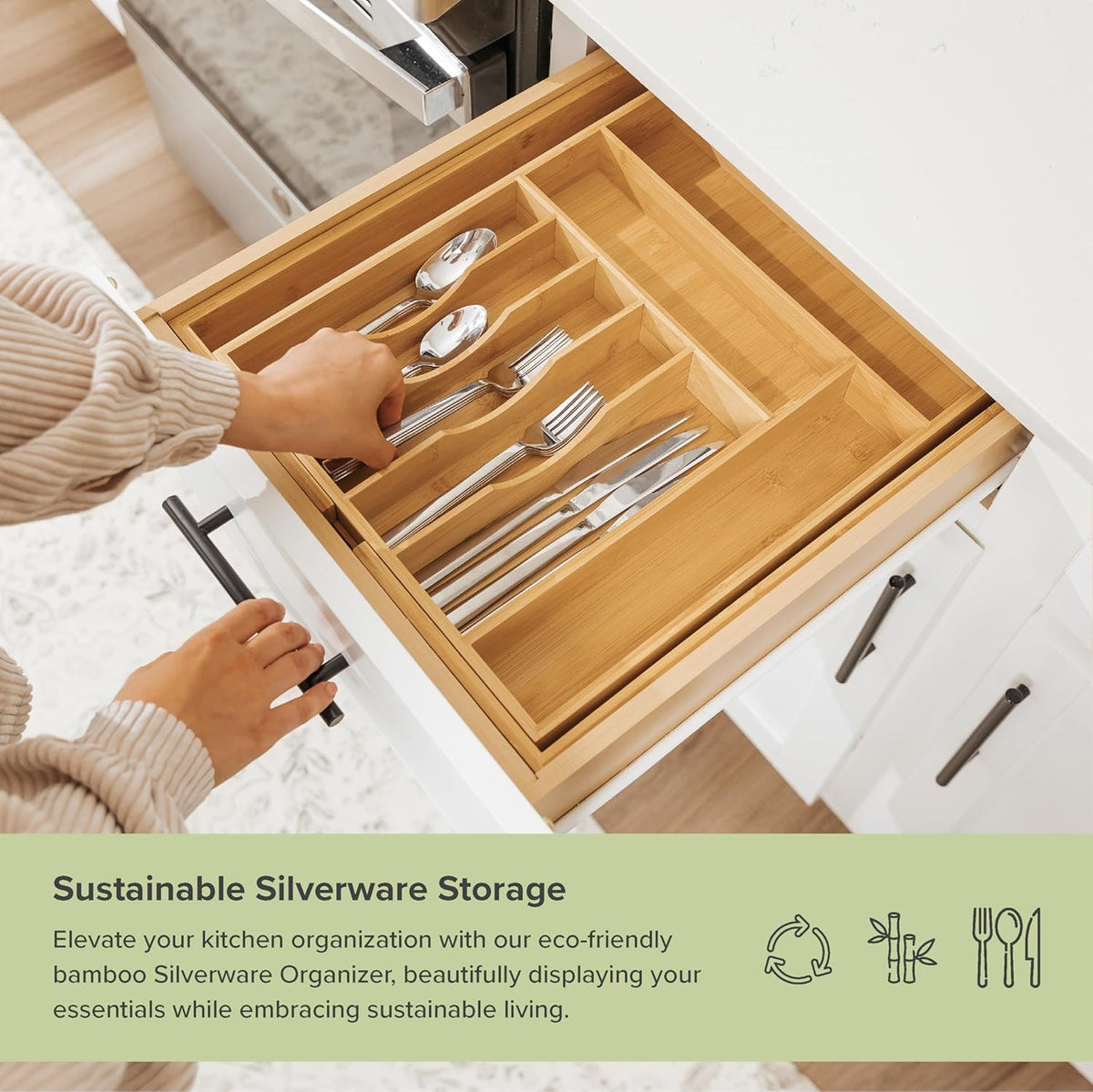 Premium Silverware, Flatware and Utensil Organizer for Kitchen Drawers, Food-Safe Contract Grade