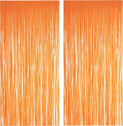 Orange Tinsel Curtain Party Backdrop - GREATRIL Foil Fringe Curtain Party Streamers for