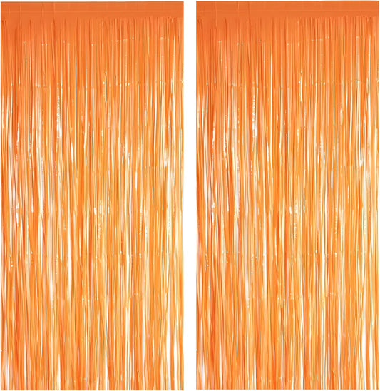 Orange Tinsel Curtain Party Backdrop - GREATRIL Foil Fringe Curtain Party Streamers for