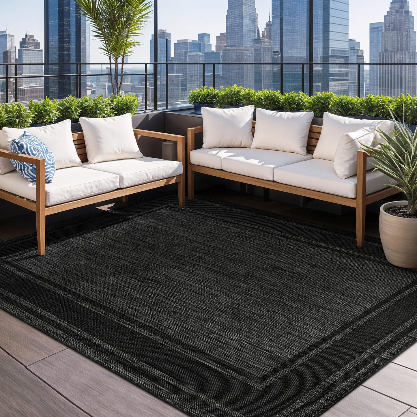 Beverly Rug Large Outdoor Rug 9x12 Modern Bordered Area Rugs for Indoor and Outdoor Patio Deck