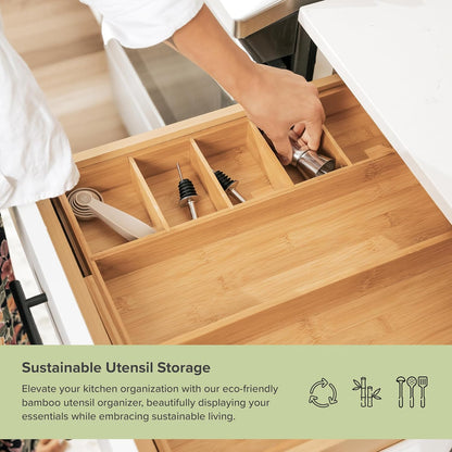 Adjustable Kitchen Drawer Organizer for Utensils and Junk, Food-Safe Contract Grade with 100%