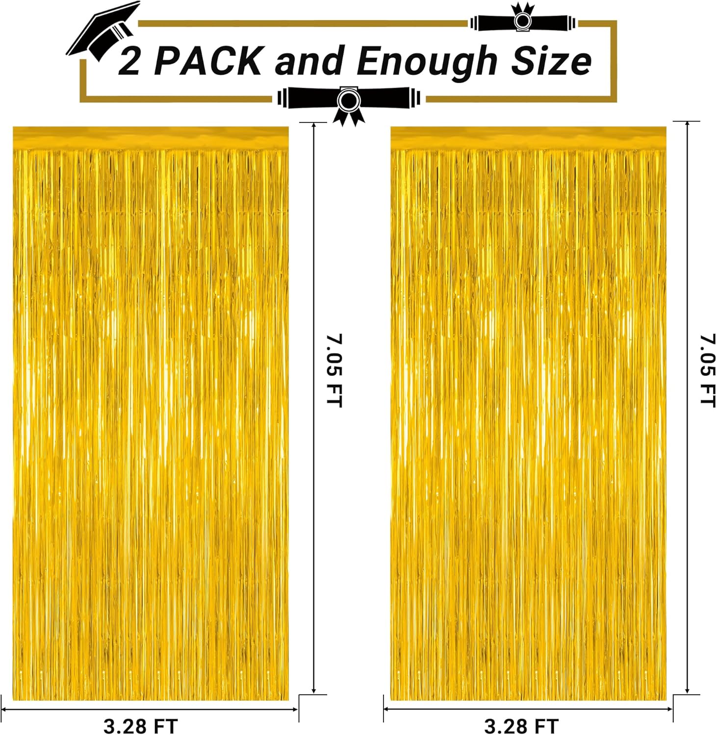4 Pack 2025 Graduation Party Decorations, 3.28 x 7.05 Feet Gold Grad Curtains, Metallic Gold