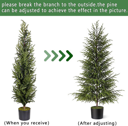 4ft Christmas Norfolk Pine Tree Artificial Christmas Tree Faux Potted Plants for Front Porch