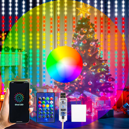HXWEIYE 300LED Unlimited RGB Colors Changing Curtain Lights with Remote & APP Control, Smart