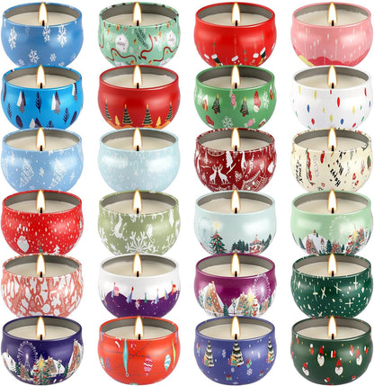 24Pack Christmas Scented Candles Gift- Aromatherapy Candle-2.5oz Soy Wax-Long Lasting Burn time