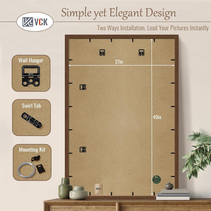 VCK 27x40 Brown Poster Frame 3 Pack, Wood Picture Frame with Exclusive Wood Grain, Wall Mounting