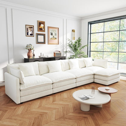 Sectional Sofa 4 Seater with Movable 1 Ottoman,Oversized Modular Couch Deep Seat (Beige, 146.5