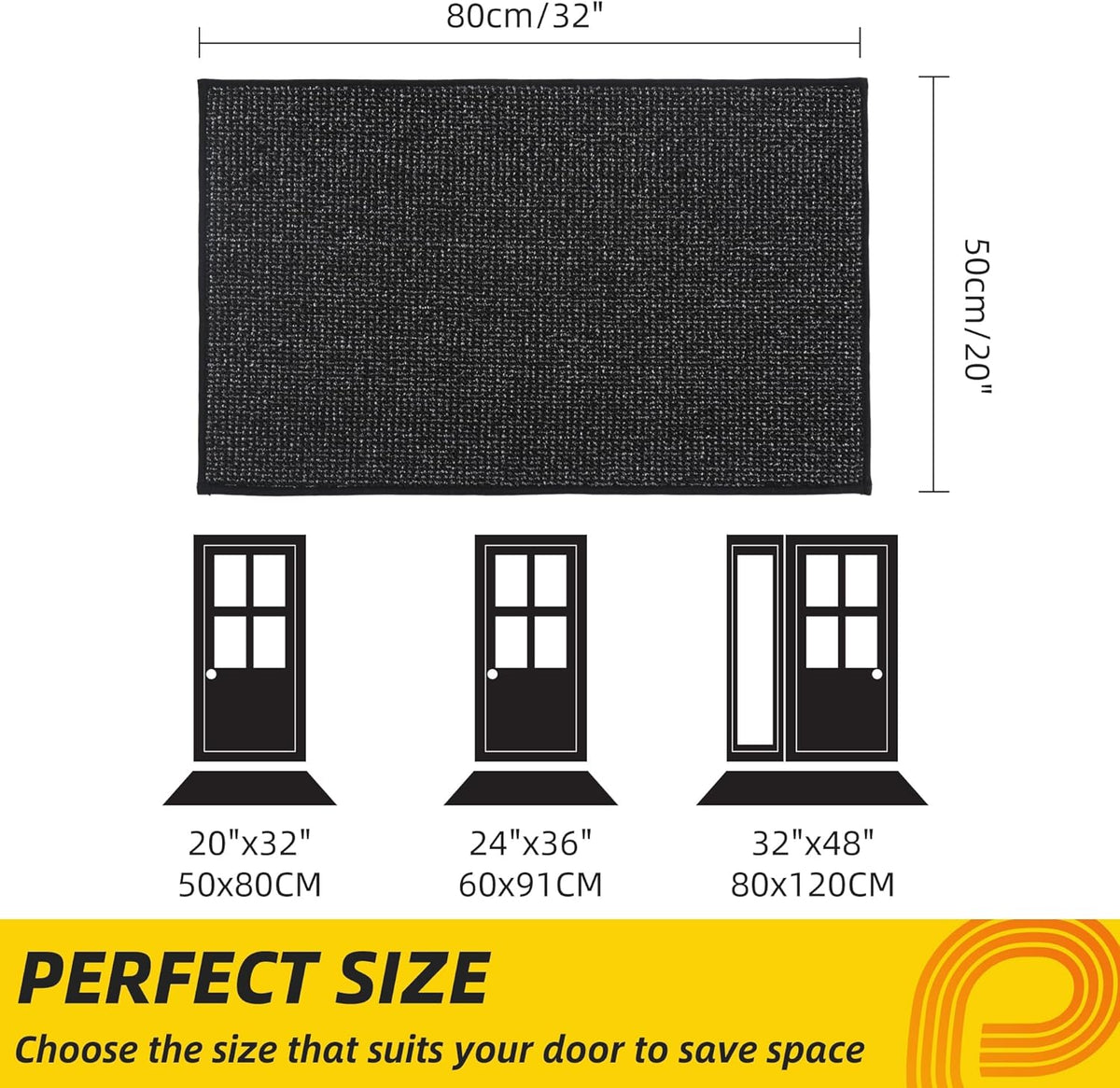 JSEI Dirt Trapper Door Mat 20"x32" Non-Slip Washable Entrance Mat, Dog Doormats, Absorbent &