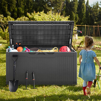 Greesum 100 Gallon Resin Deck Box Large Outdoor Storage with Cushions for Patio Furniture, Garden