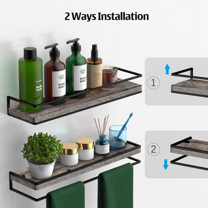 Meangood Floating Shelves Wall Mounted Set of 2, Rustic Wood Wall Storage Shelves for