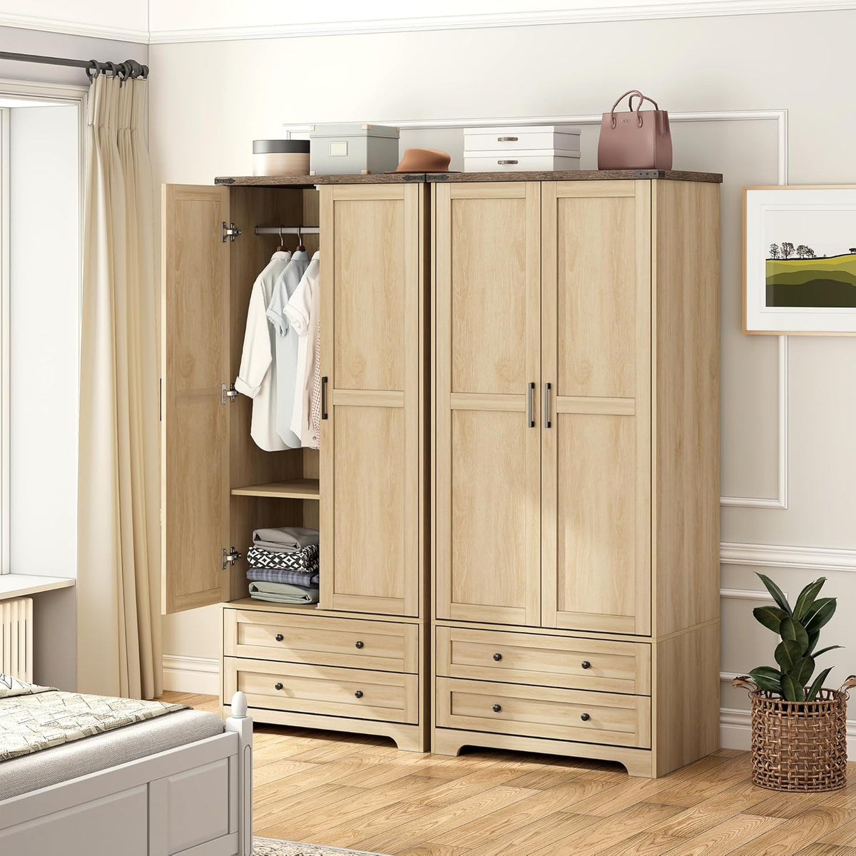 Brafab Armoire Wardrobe Closet with 2 Modern Doors Set of 2, 71" Tall Freestanding Closet Wardrobe