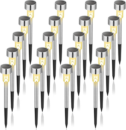 GIGALUMI Solar Lights Outdoor Waterproof, 20 Pack, Stainless Steel LED Solar Garden Lights for