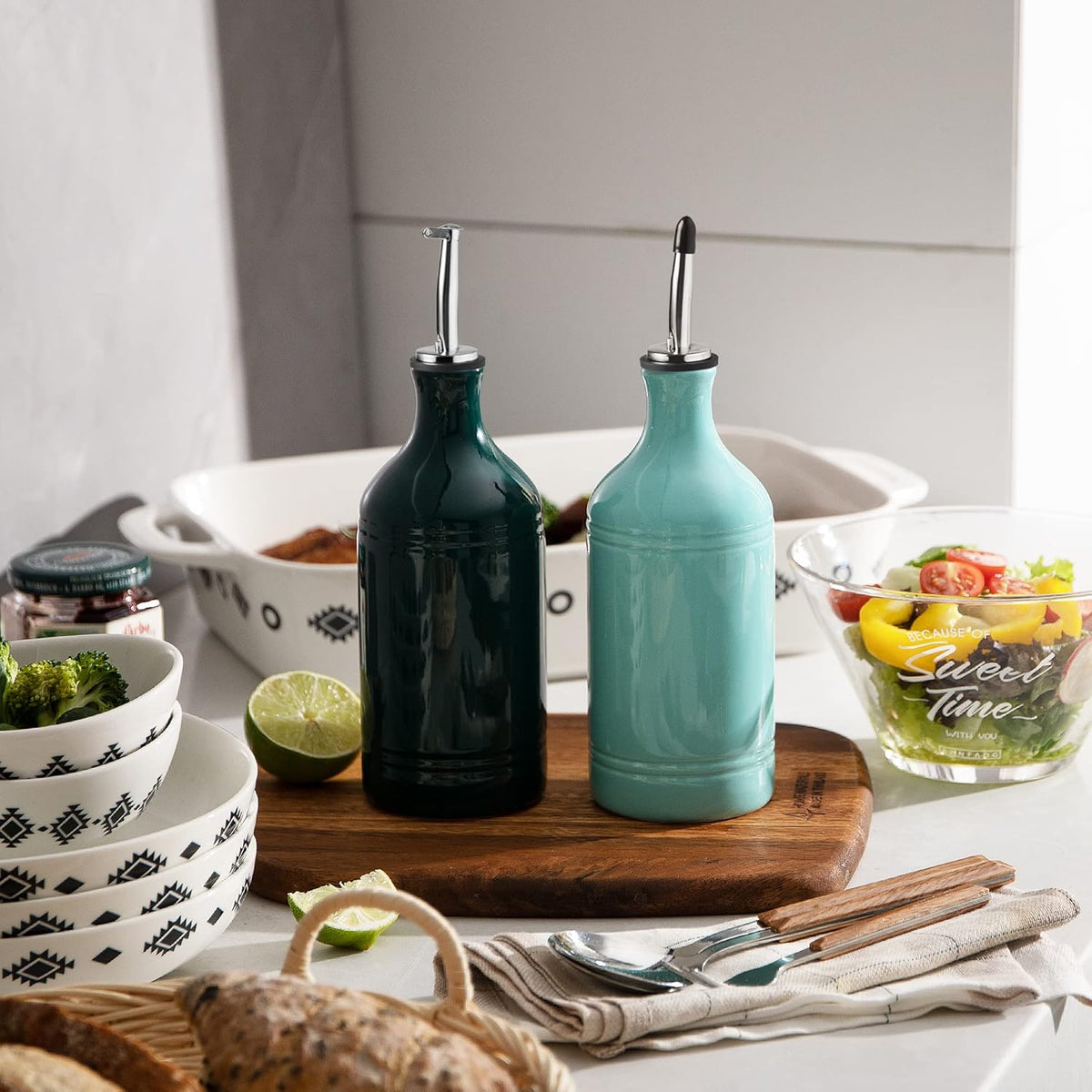 Sweejar Ceramic Olive Oil Dispenser Bottle, Opaque Oil Cruet Protects Oil to Reduce Oxidation
