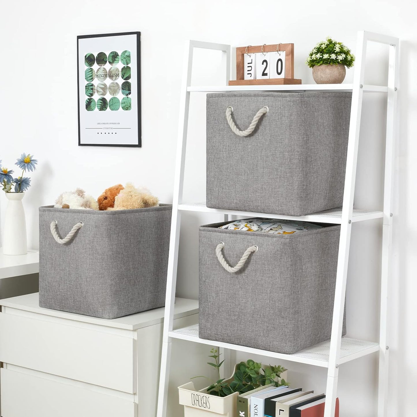 Bidtakay Grey Baskets Foldable Storage Cube Bins 13x13x13 Cube Storage Organizer Closet Set of 3