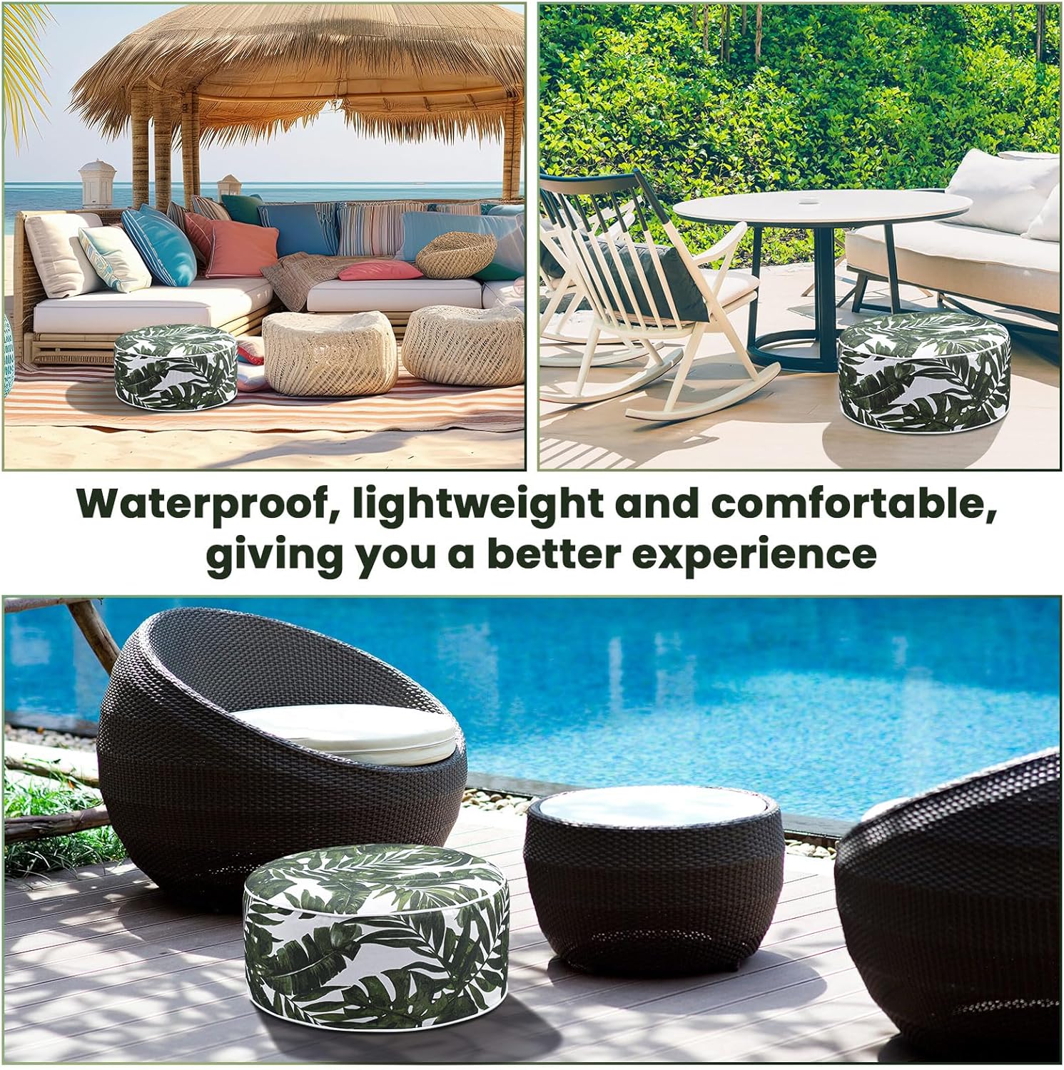 2 Pack Outdoor Inflatable Ottoman Waterproof Inflatable Pouf Foot Rest with Handle D21 x H9