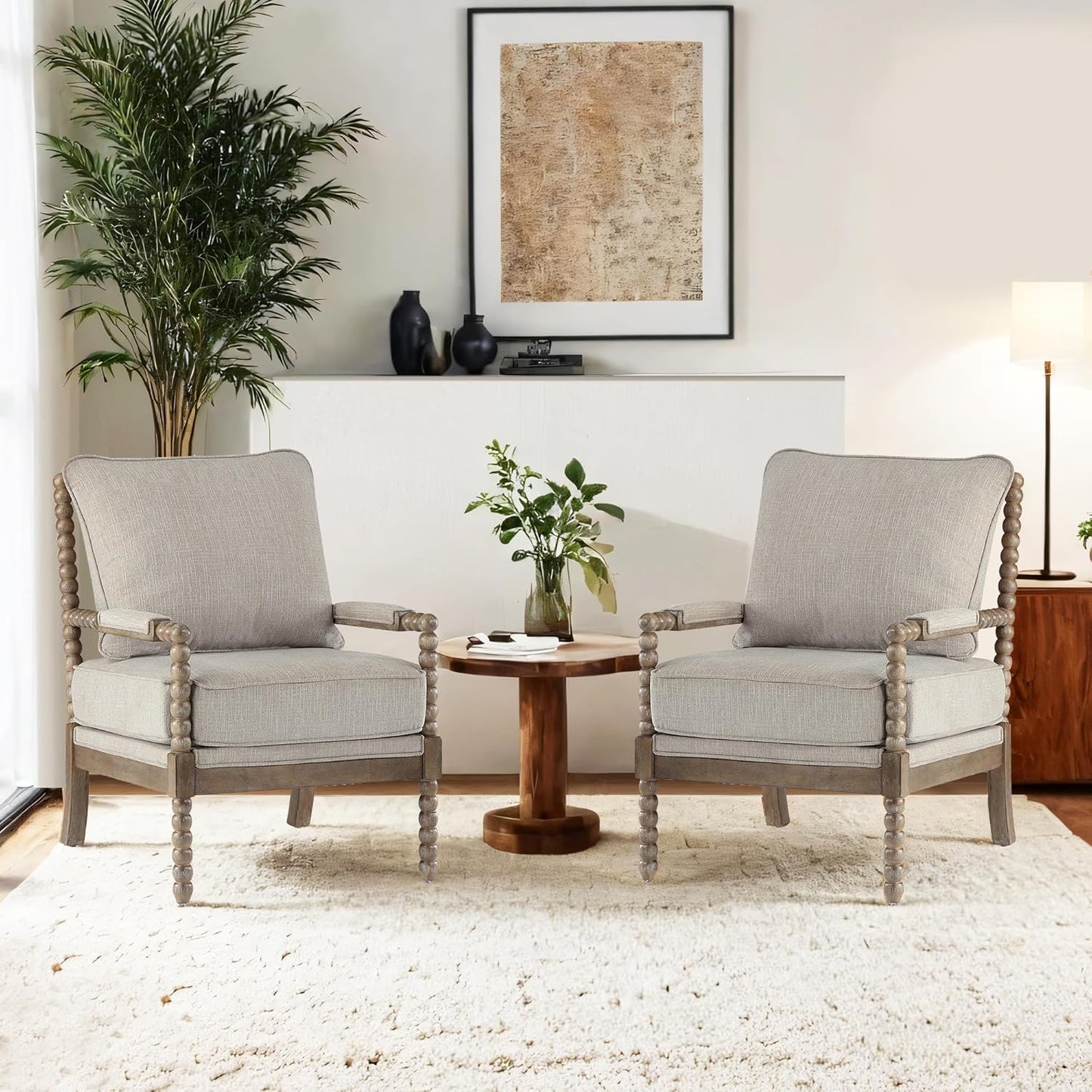 DUHOME Linen Fabric Spindle Accent Chairs Set of 2,Spool Chairs with High Resilience Spring Cushion