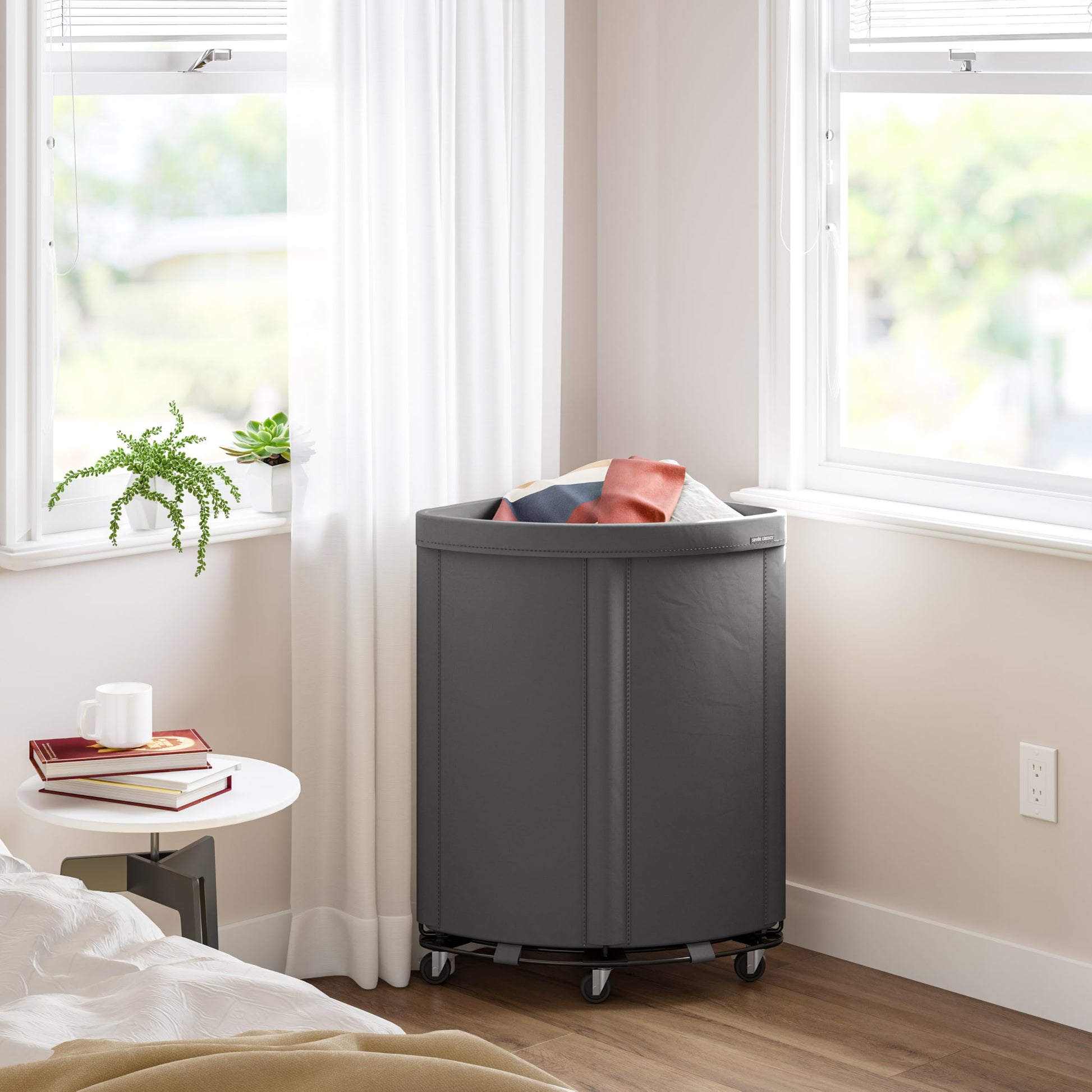 Corner Heavy-Duty Canvas Hamper w/Wheels, 24"W x 17.7"D, Gray