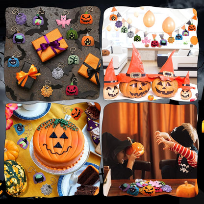 12 Pcs Halloween Felt Ornaments Spooky Pumpkin 3D Hanging Ornaments 3.15 Inch Spider Web Bat Tree
