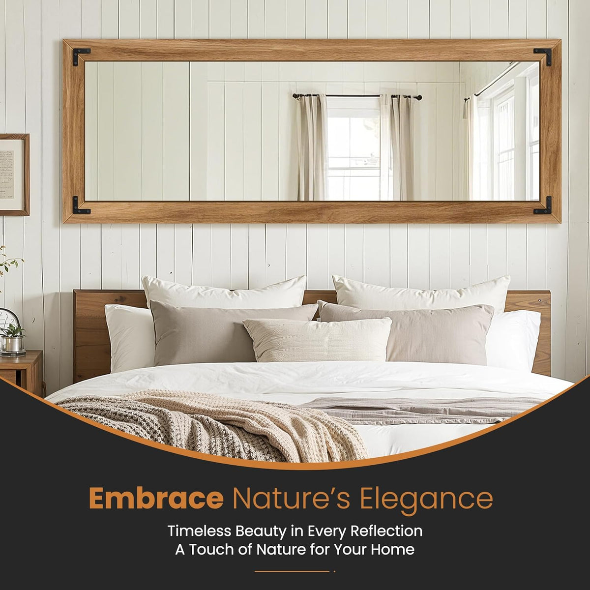 Full Length Mirror with Wooden Frame, 65"X24" Solid Wood Standing Floor Mirror for Farmhouse