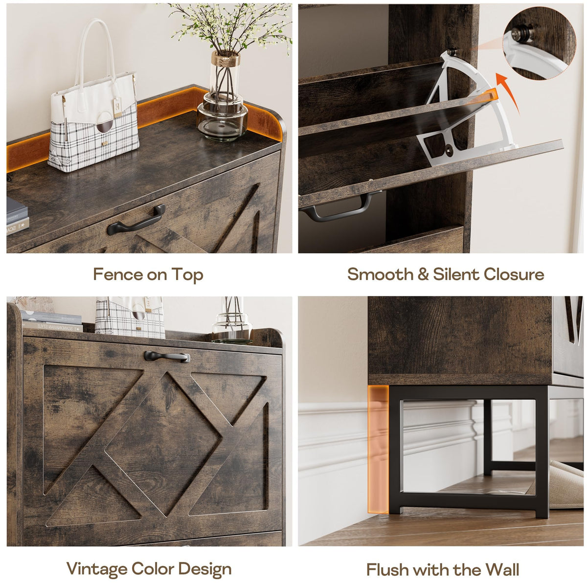 Nicetree Shoe Cabinet with 2 Flip Drawers, Entryway Organizer, Chestnut