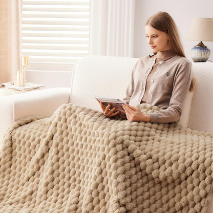 NEWCOSPLAY Super Soft Twin Blanket Brown Premium Silky Flannel Fleece 3D Clouds Stylish Jacquard