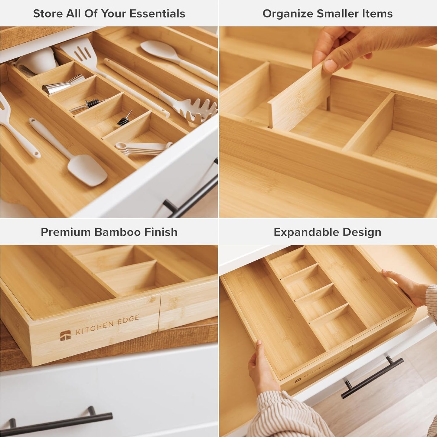 Adjustable Kitchen Drawer Organizer for Utensils and Junk, Food-Safe Contract Grade with 100%