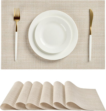 Leetaltree Beige Placemats Set of 6 - Heat Resistant Non-Slip Place mats for Dining Table, Washable