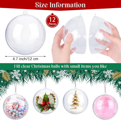 ANVAVO 12 Pieces 12 cm Christmas Clear Plastic Fillable Ball Ornaments DIY Craft Transparent