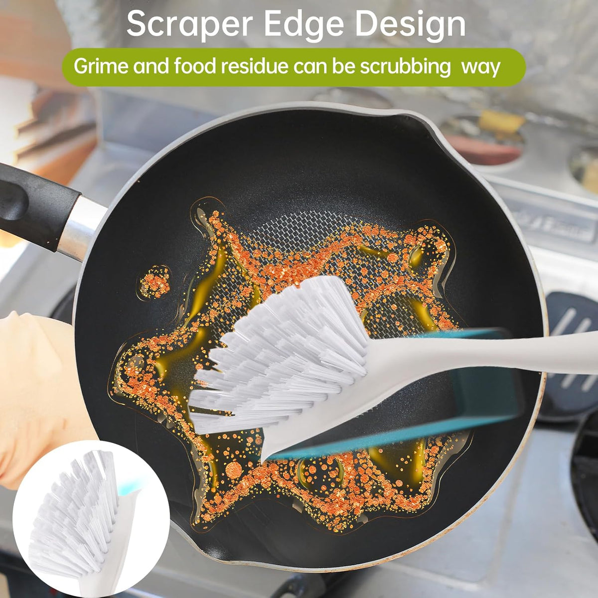 Dish Brush Scrub Brush with Handle - 3 Pack Stiff Bristles Dish Scrubber for Cleaning