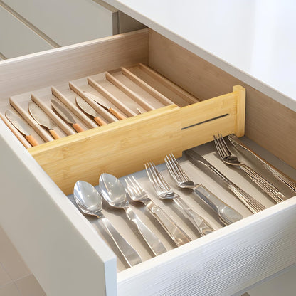 VaeFae 3 Pack Bamboo Drawer Dividers, 4" High Adjustable 11.9-17.1" Clothes Drawer Organizers