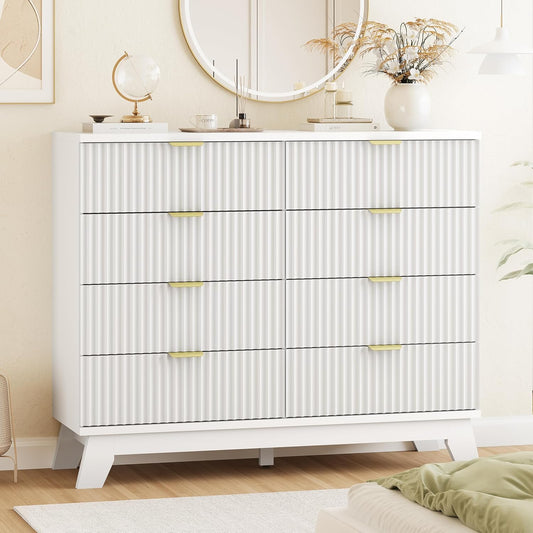 Fluted Dresser for Bedroom with 8 Drawers, 48" Wide Modern Chest of Drawers with Metal Handle